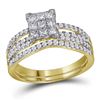 Image 1 : 1.01 CTW Princess Diamond Cluster Bridal Engagement Ring 14KT Yellow Gold - REF-89H9M