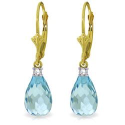 Genuine 4.6 ctw Blue Topaz & Diamond Earrings Jewelry 14KT Yellow Gold - REF-30R2P