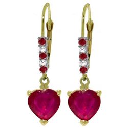 Genuine 2.98 ctw Ruby & Diamond Earrings Jewelry 14KT Yellow Gold - REF-46N7R