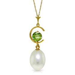 Genuine 4.5 ctw Pearl & Peridot Necklace Jewelry 14KT Yellow Gold - REF-20R5P