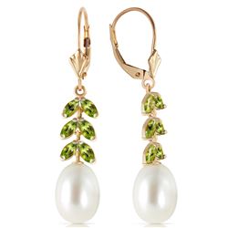 Genuine 9.2 ctw Pearl & Peridot Earrings Jewelry 14KT Yellow Gold - REF-45H8X