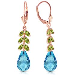 Genuine 11.20 ctw Blue Topaz & Peridot Earrings Jewelry 14KT Rose Gold - REF-56N2R