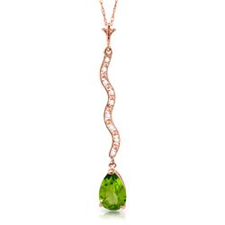 Genuine 1.79 ctw Peridot & Diamond Necklace Jewelry 14KT Rose Gold - REF-34X6M