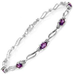 Genuine 2.96 ctw Amethyst & Diamond Bracelet Jewelry 14KT White Gold - REF-82R6P