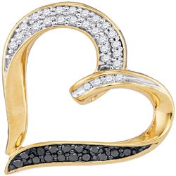 0.25 CTW Black Color Diamond Heart Pendant 10KT Yellow Gold - REF-26M9H