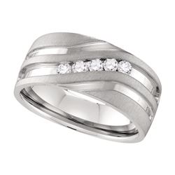 0.26 CTW Mens Channel-set Diamond Matte Wedding Ring 10KT White Gold - REF-59X9Y