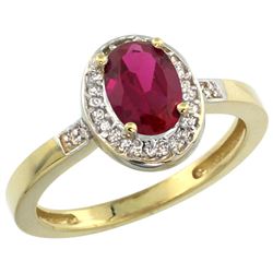 Natural 1.46 ctw Ruby & Diamond Engagement Ring 10K Yellow Gold - REF-25N6G