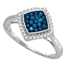 0.33 CTW Blue Color Diamond Diagonal Square Cluster Ring 10KT White Gold - REF-19M4H