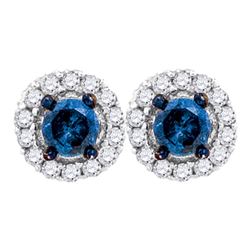 0.50 CTW Blue Color Diamond Solitaire Circle Earrings 10KT White Gold - REF-26M9H