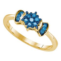 0.25 CTW Blue Color Diamond Flower Cluster Ring 10KT Yellow Gold - REF-19H4M