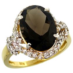 Natural 5.89 ctw smoky-topaz & Diamond Engagement Ring 14K Yellow Gold - REF-88G8M