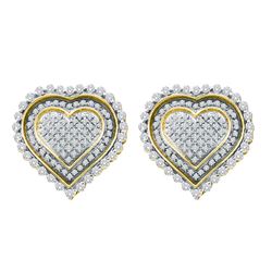 1 CTW Diamond Heart Screwback Cluster Earrings 10KT Yellow Gold - REF-67M4H