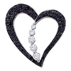 0.49 CTW Black Color Diamond Heart Love Journey Pendant 10KT White Gold - REF-32Y9X