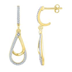 0.25 CTW Diamond Teardrop Dangle Screwback Earrings 10KT Yellow Gold - REF-22W4K