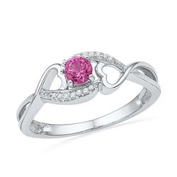 0.06 CTW Created Pink Sapphire Diamond Heart Ring 10KT White Gold - REF-13F4N