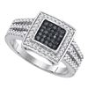 Image 1 : 0.50 CTW Black Color Diamond Square Cluster Ring 10KT White Gold - REF-37M5H