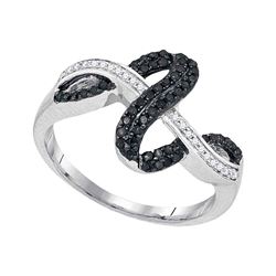 0.25 CTW Black Color Diamond Double Strand Crossover Ring 10KT White Gold - REF-24N2F