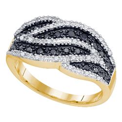 0.50 CTW Black Color Diamond Cocktail Ring 10KT Yellow Gold - REF-30H2M