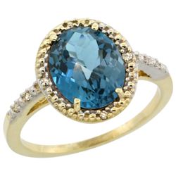 Natural 2.42 ctw London-blue-topaz & Diamond Engagement Ring 10K Yellow Gold - REF-26R2Z