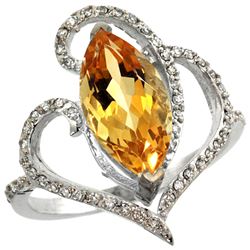 Natural 3.33 ctw Citrine & Diamond Engagement Ring 14K White Gold - REF-77N5G