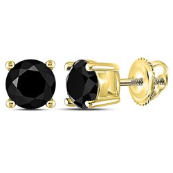 1.5 CTW Black Color Diamond Solitaire Screwback Stud Earrings 14KT Yellow Gold - REF-30W2K