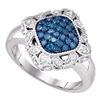 Image 1 : 0.50 CTW Blue Color Diamond Diagonal Square Cluster Ring 10KT White Gold - REF-41M9H