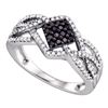 Image 1 : 0.35 CTW Black Color Diamond Square Cluster Ring 10KT White Gold - REF-34X4Y