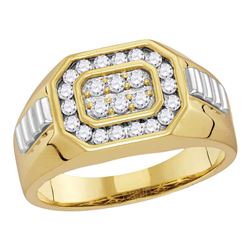 0.58 CTW Mens Diamond Octagon Cluster Ribbed Ring 10KT Yellow Two-tone Gold - REF-52Y4X