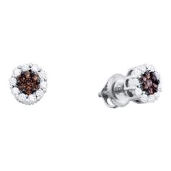 1 CTW Cognac-brown Color Diamond Cluster Earrings 14KT White Gold - REF-59H9M