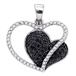 0.40 CTW Black Color Diamond Double Heart Love Pendant 10KT White Gold - REF-26K9W