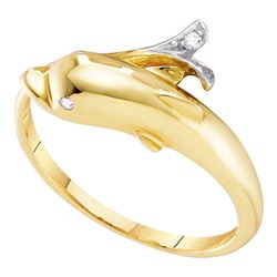 0.03 CTW Diamond Dolphin Fish Animal Wrap Ring 10KT Yellow Gold - REF-7Y4X