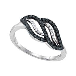 0.33 CTW Black Color Diamond Crossover Ring 10KT White Gold - REF-20H9M