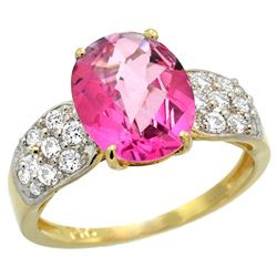 Natural 2.75 ctw pink-topaz & Diamond Engagement Ring 14K Yellow Gold - REF-58M4H