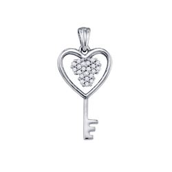 0.08 CTW Diamond Cluster Key Heart Pendant 10KT White Gold - REF-8N9F