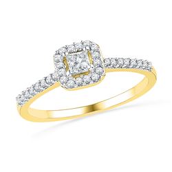 0.25 CTW Princess Diamond Solitaire Square Halo Bridal Ring 10KT Yellow Gold - REF-22X4Y