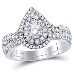1.01 CTW Pear Diamond Bridal Wedding Engagement Ring 14KT White Gold - REF-164N9F