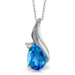 Genuine 2.53 ctw Blue Topaz & Diamond Necklace Jewelry 14KT White Gold - REF-36N2R