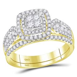 1.02 CTW Princess Diamond Cluster Halo Bridal Engagement Ring 14KT Yellow Gold - REF-89Y9X