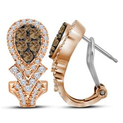 1 CTW Cognac-brown Color Diamond Cluster Hoop Earrings 10KT Rose Gold - REF-97Y4X