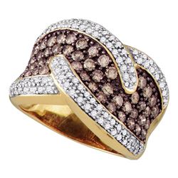 2.1 CTW Cognac-brown Color Diamond Cocktail Ring 10KT Yellow Gold - REF-131F8N