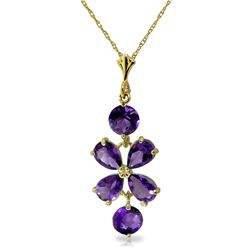 Genuine 3.15 ctw Amethyst Necklace Jewelry 14KT Yellow Gold - REF-30T3A