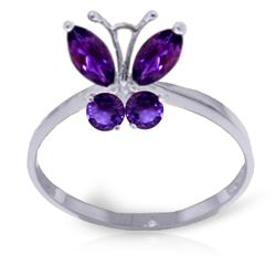 Genuine 0.60 ctw Amethyst Ring Jewelry 14KT White Gold - REF-28Y9F