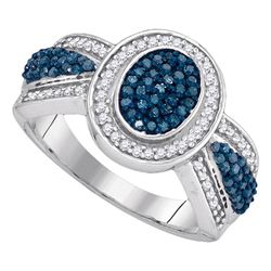 0.50 CTW Blue Color Diamond Oval Cluster Ring 10KT White Gold - REF-37M5H