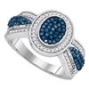 Image 1 : 0.50 CTW Blue Color Diamond Oval Cluster Ring 10KT White Gold - REF-37M5H