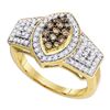 Image 1 : 0.75 CTW Cognac-brown Color Diamond Oval-shape Cluster Ring 10KT Yellow Gold - REF-49Y5X