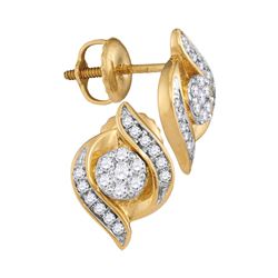 0.25 CTW Diamond Flower Screwback Stud Earrings 14KT Yellow Gold - REF-33N7F