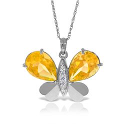 Genuine 7.1 ctw Citrine & Diamond Necklace Jewelry 14KT White Gold - REF-126R5P