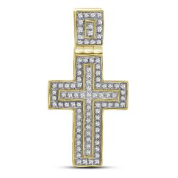 0.25 CTW Mens Diamond Layered Cross Charm Pendant 10KT Yellow Gold - REF-34K4W