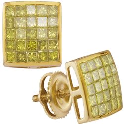 1.04 CTW Mens Princess Yellow Color Diamond Earrings 10KT Yellow Gold - REF-49M5H