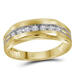 0.26 CTW Mens Diamond Grooved Wedding Ring 10KT Two-tone Gold - REF-25Y4X